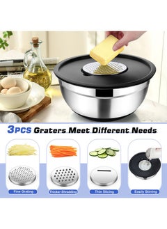 TeamFar TeamFar Mixing Bowls Set of 5, Stainless Steel Nesting Mixing Bowl with Lid & 3 Grater Attachments for Salad Mixing/Food Storage, Healthy, Airtight Lid & Non-slip Bottom - 4.6/3.5/2.5/1.5/1 QT  - Image 2