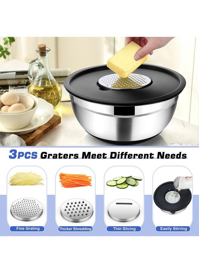 TeamFar - TeamFar Mixing Bowls Set of 5, Stainless Steel Nesting Mixing Bowl with Lid & 3 Grater Attachments for Salad Mixing/Food Storage, Healthy, Airtight Lid & Non-slip Bottom - 4.6/3.5/2.5/1.5/1 QT - Image 1