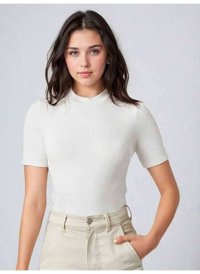 Kotty Kotty Ribbed High Neck Slim Fit T-Shirt