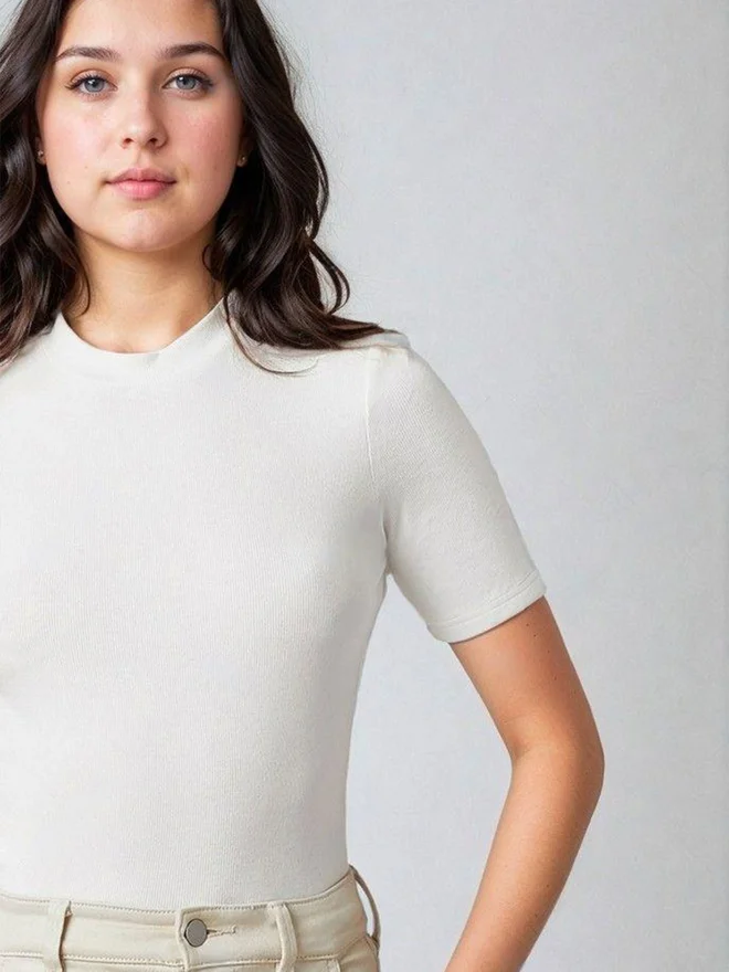 Kotty Kotty Ribbed High Neck Slim Fit T-Shirt