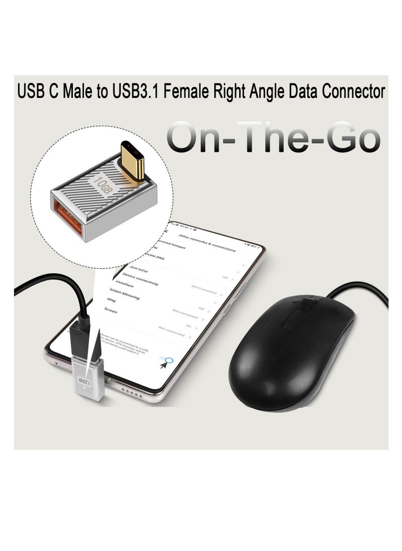 Excefore 120W 90° Angle USB C to USB3.1 OTG Adapter, 2 Pcs 10Gbps USB C Male to USB3.1 Female Right Angle Data Connector, 24V5A Charging/Zn Alloy/LED, for Phone Tablet Steam Deck, Silver/Positive Bend  - Image 3