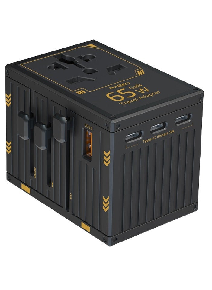 نايكو محول السفر العالمي NAIECO GaN III بقدرة 65 واط للشحن السريع | شاحن جداري عالمي بـ 4 منافذ USB-C PD ومنفذ USB واحد | متوافق مع iPhone وSamsung وHuawei وXiaomi وiPad وMacBook واللابتوب والأجهزة اللوحية | محول طاقة عالمي متعدد المنافذ ومناسب لأكثر من 200 دولة | تقنية الشحن الذكي Smart IC لضمان شحن آمن وسريع | تصميم قوي مقاوم للحرارة ومناسب للسفر والمنزل والمكتب | مزود بمقابس UK وUS وEU وAU مدمجة | مثالي لرحلات العمل والسفر والعطلات | تصميم خفيف الوزن وقابل للطي لسهولة الحمل | شاحن السفر العالمي NAIECO GaN III 65W هو الحل الأمثل لشحن جميع أجهزتك في أي مكان حول العالممنافذ USB-C PD للشحن السريع، شاحن جداري عالمي متوافق مع الهواتف الذكية، الأجهزة اللوحية، أجهزة اللابتوب، ومناسب لمقابس الكهرباء من النوع A/C/G/I حول العالم. - Image 1