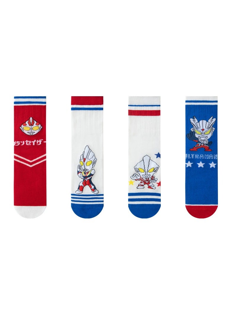 Boys knee high socks, 4 pairs of cute cartoon compression socks, comfortable and breathable long cotton socks, children's youth football socks, warm mid-calf boots socks, crazy fun gifts for children - Image 1