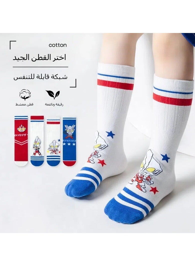Boys knee high socks, 4 pairs of cute cartoon compression socks, comfortable and breathable long cotton socks, children's youth football socks, warm mid-calf boots socks, crazy fun gifts for children - Image 3