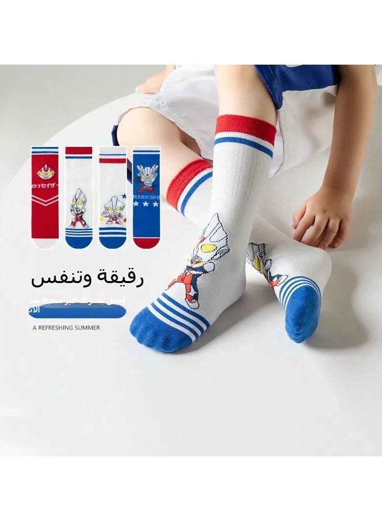 Boys knee high socks, 4 pairs of cute cartoon compression socks, comfortable and breathable long cotton socks, children's youth football socks, warm mid-calf boots socks, crazy fun gifts for children - Image 5