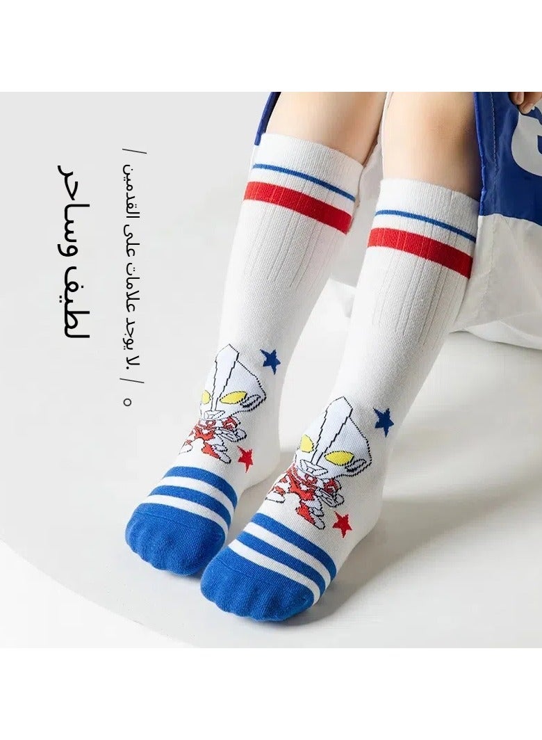 Boys knee high socks, 4 pairs of cute cartoon compression socks, comfortable and breathable long cotton socks, children's youth football socks, warm mid-calf boots socks, crazy fun gifts for children - Image 4