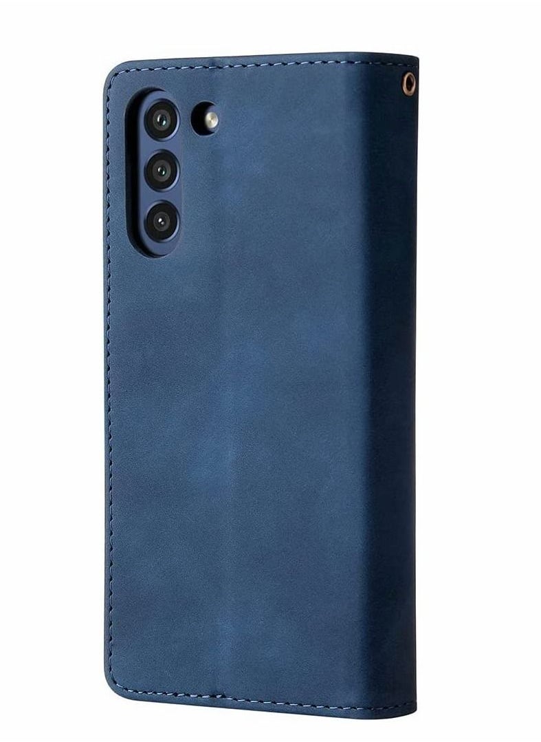 Case for Samsung S21 FE 5G Wallet Case with Card Slot Premium Soft PU Leather Zipper Flip Folio Wallet with Wrist Strap Kickstand Protective for Samsung Galaxy S21 FE Case 6.4 inch Blue  - Image 3