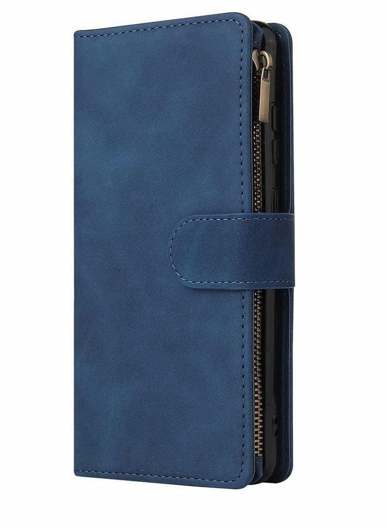 Case for Samsung S21 FE 5G Wallet Case with Card Slot Premium Soft PU Leather Zipper Flip Folio Wallet with Wrist Strap Kickstand Protective for Samsung Galaxy S21 FE Case 6.4 inch Blue  - Image 2