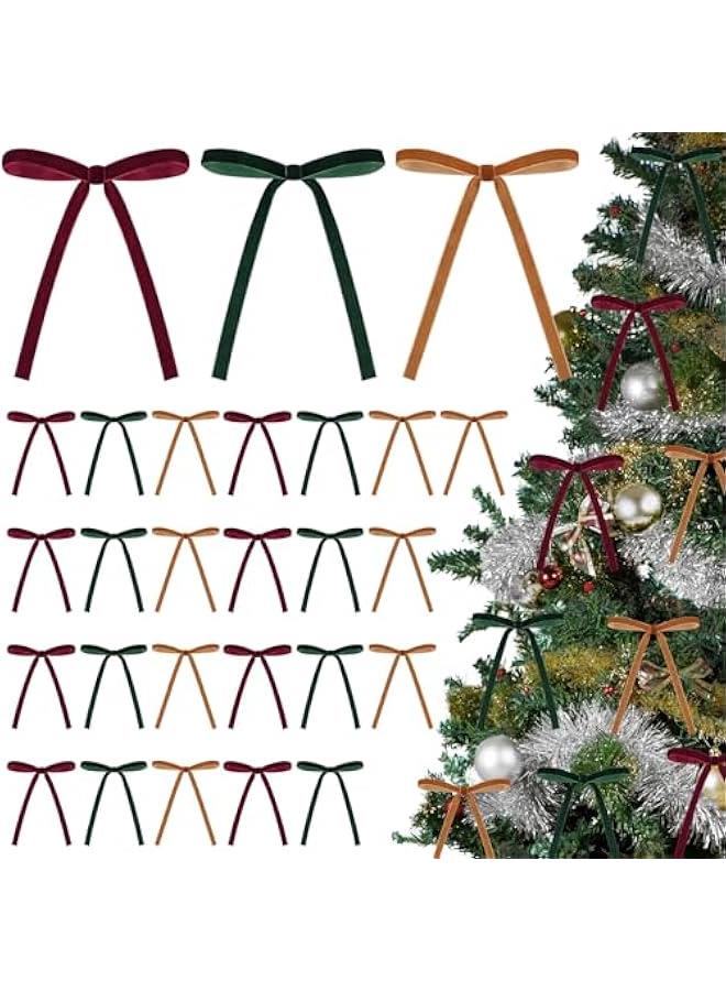 زد جوي 36 قطعة من فيونكات الكريسماس المخملية الكلاسيكية الريفية لشجرة الكريسماس للسلالم واكليل المدفأة وديكور المنزل وحفلات الشتاء في الاماكن المغلقة والمفتوحة (بورغندي، بني، اخضر داكن، 5 × 7 انش) - Image 1