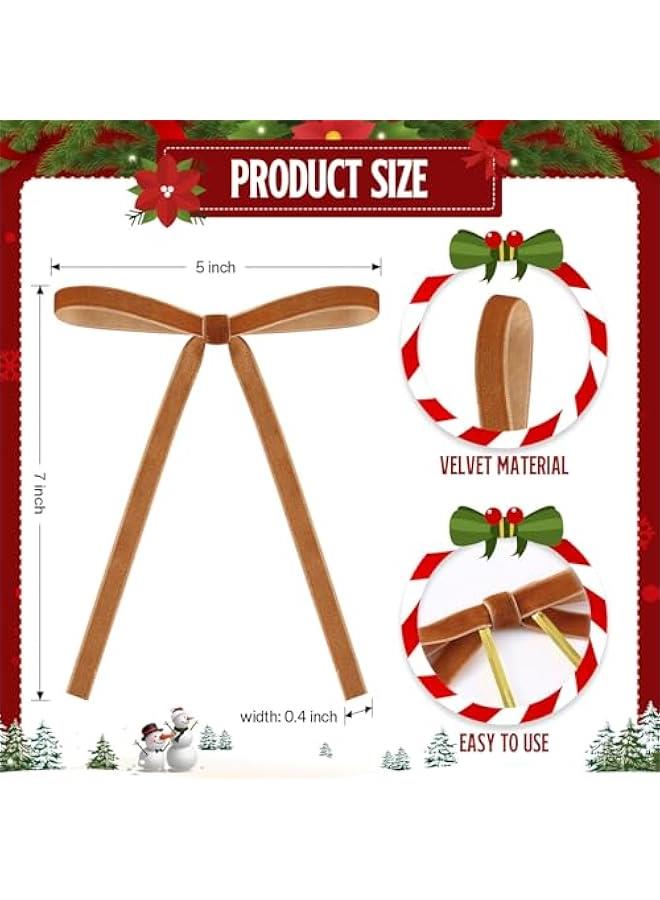 زد جوي 36 قطعة من فيونكات الكريسماس المخملية الكلاسيكية الريفية لشجرة الكريسماس للسلالم واكليل المدفأة وديكور المنزل وحفلات الشتاء في الاماكن المغلقة والمفتوحة (بورغندي، بني، اخضر داكن، 5 × 7 انش) - Image 2