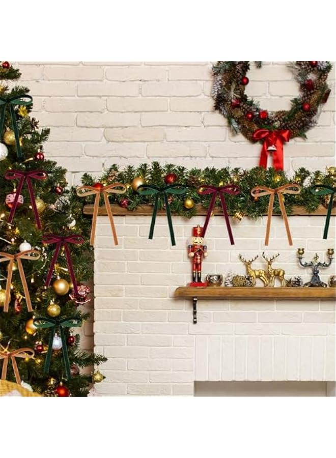 زد جوي 36 قطعة من فيونكات الكريسماس المخملية الكلاسيكية الريفية لشجرة الكريسماس للسلالم واكليل المدفأة وديكور المنزل وحفلات الشتاء في الاماكن المغلقة والمفتوحة (بورغندي، بني، اخضر داكن، 5 × 7 انش) - Image 3