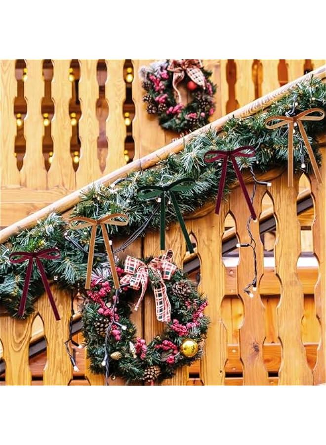 زد جوي 36 قطعة من فيونكات الكريسماس المخملية الكلاسيكية الريفية لشجرة الكريسماس للسلالم واكليل المدفأة وديكور المنزل وحفلات الشتاء في الاماكن المغلقة والمفتوحة (بورغندي، بني، اخضر داكن، 5 × 7 انش) - Image 4