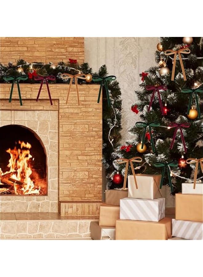 زد جوي 36 قطعة من فيونكات الكريسماس المخملية الكلاسيكية الريفية لشجرة الكريسماس للسلالم واكليل المدفأة وديكور المنزل وحفلات الشتاء في الاماكن المغلقة والمفتوحة (بورغندي، بني، اخضر داكن، 5 × 7 انش) - Image 5