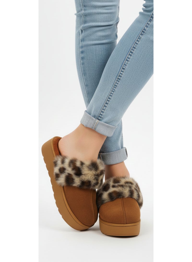 Women suede platform sabo shoes with leopard fur  and inner fur 39 - Image 1