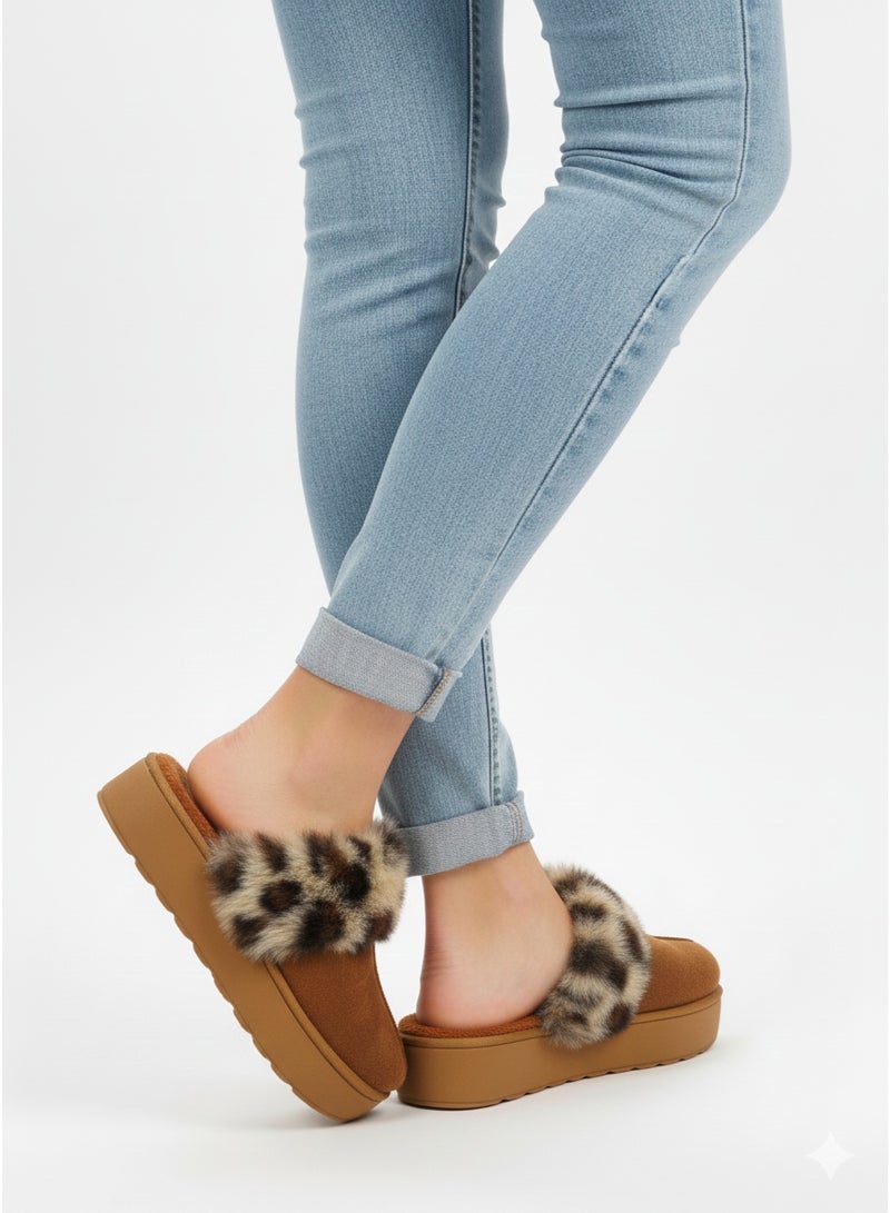 Women suede platform sabo shoes with leopard fur  and inner fur 39 - Image 2