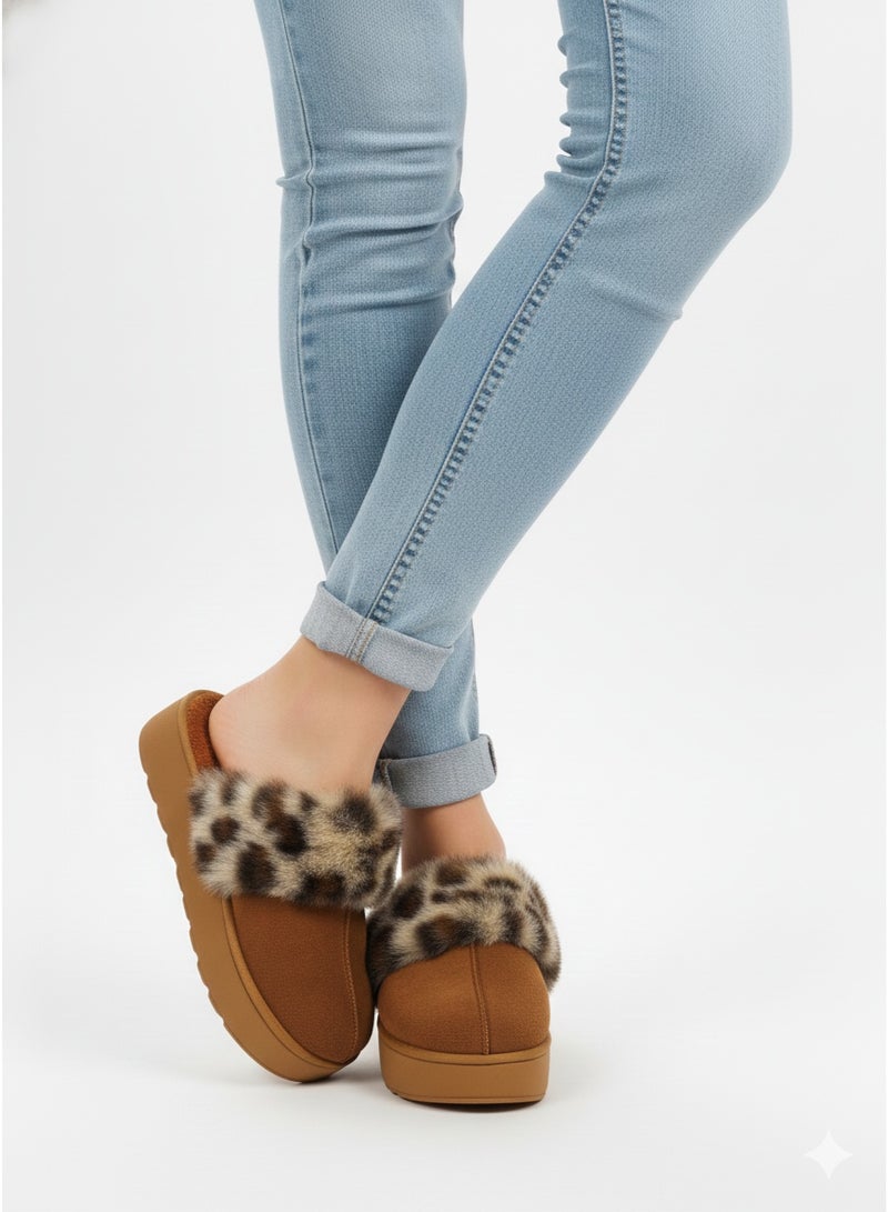 Women suede platform sabo shoes with leopard fur  and inner fur 39 - Image 3