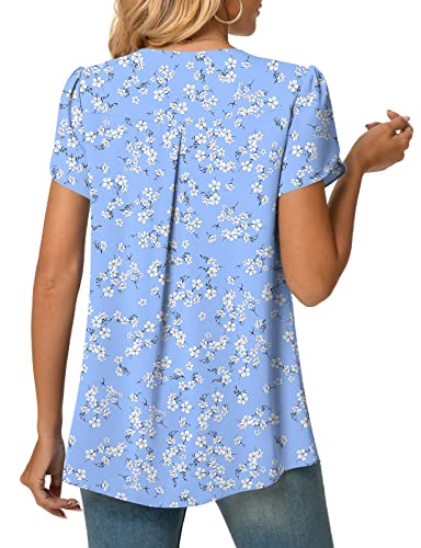 Anyally Women's Plus Size Summer Tunic Tops Dressy Casual Chiffon Blouses Short Sleeve T-Shirts for Leggings, 3XL Blue White Flower - Image 3
