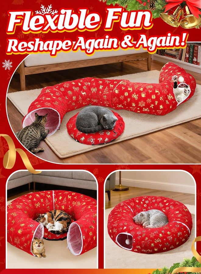 Beeplove Cat Tunnel Christmas Tree Skirt - Red & Golden Cat Donut Bed, Christmas Tree Protector from Cats, Xmas Cat Gifts Accessories - Image 4