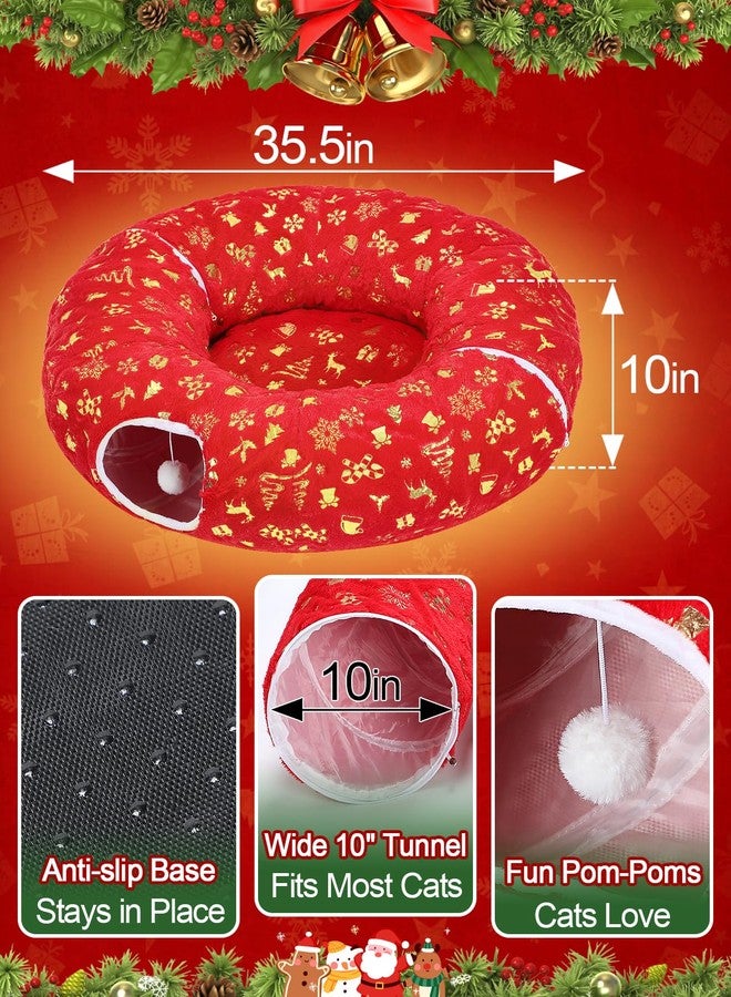 Beeplove Cat Tunnel Christmas Tree Skirt - Red & Golden Cat Donut Bed, Christmas Tree Protector from Cats, Xmas Cat Gifts Accessories - Image 5