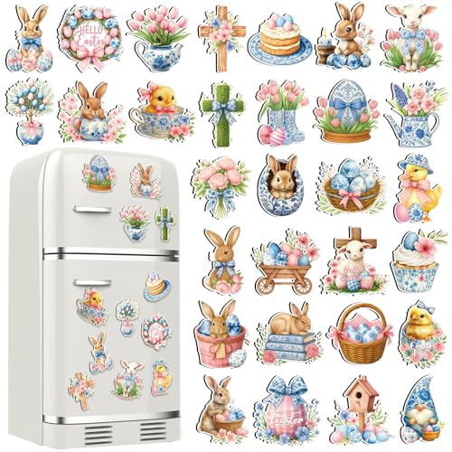 Tellegloww 30 Pcs Easter Diamond Painting Magnets Chinoiserie Easter Diamond Art Magnet Kits for Adults 5D Rhinestone Porcelain Egg Bunny Refrigerator Magnetic Stickers for Fridge DIY Crafts Gifts - Image 1