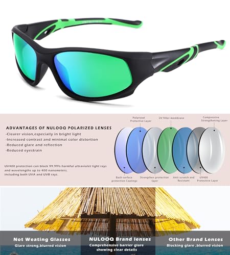 NULOOQ Kids Baseball Polarized Sunglasses – Unbreakable Flexible Youth Sports Sunglasses for Boys Girls Age 4-12 (Black/Green + Black/Blue) - 2 Pack - Image 5