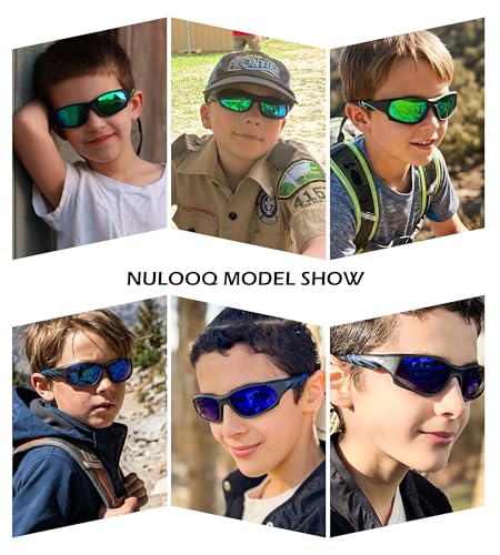 NULOOQ Kids Baseball Polarized Sunglasses – Unbreakable Flexible Youth Sports Sunglasses for Boys Girls Age 4-12 (Black/Green + Black/Blue) - 2 Pack - Image 2