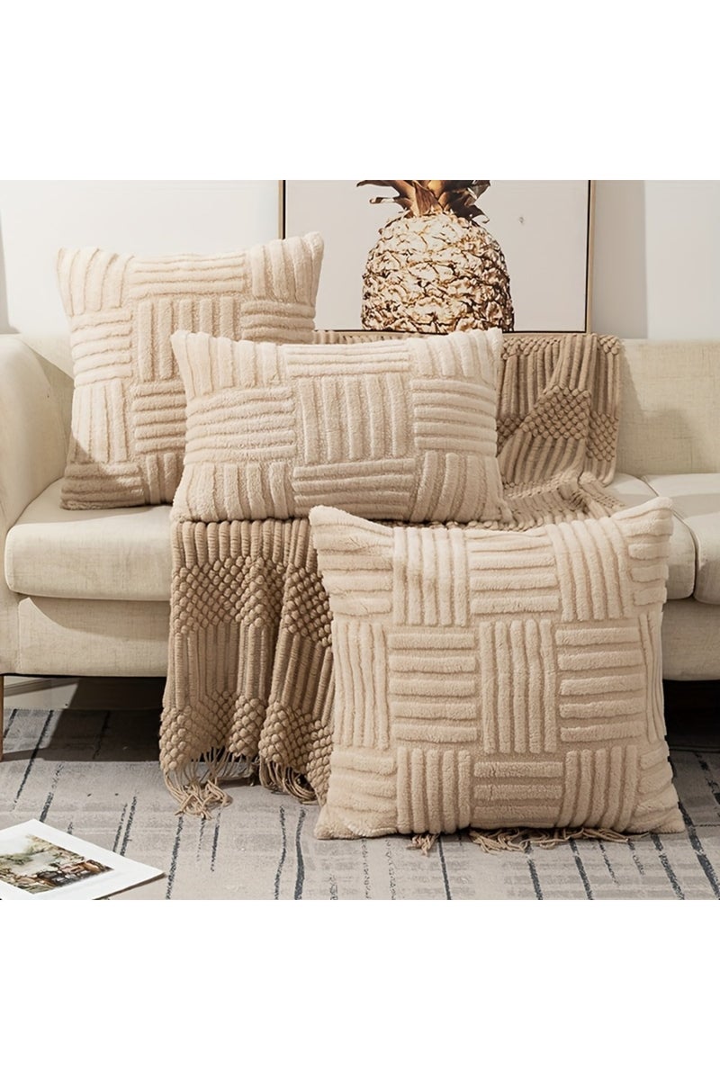 غطاء وسادة من الفرو الصناعي الفاخر الناعم والمنفوش، مقاس 45×45 سم، لون كاكي، قطعة واحدة، لون أبيض كريمي.