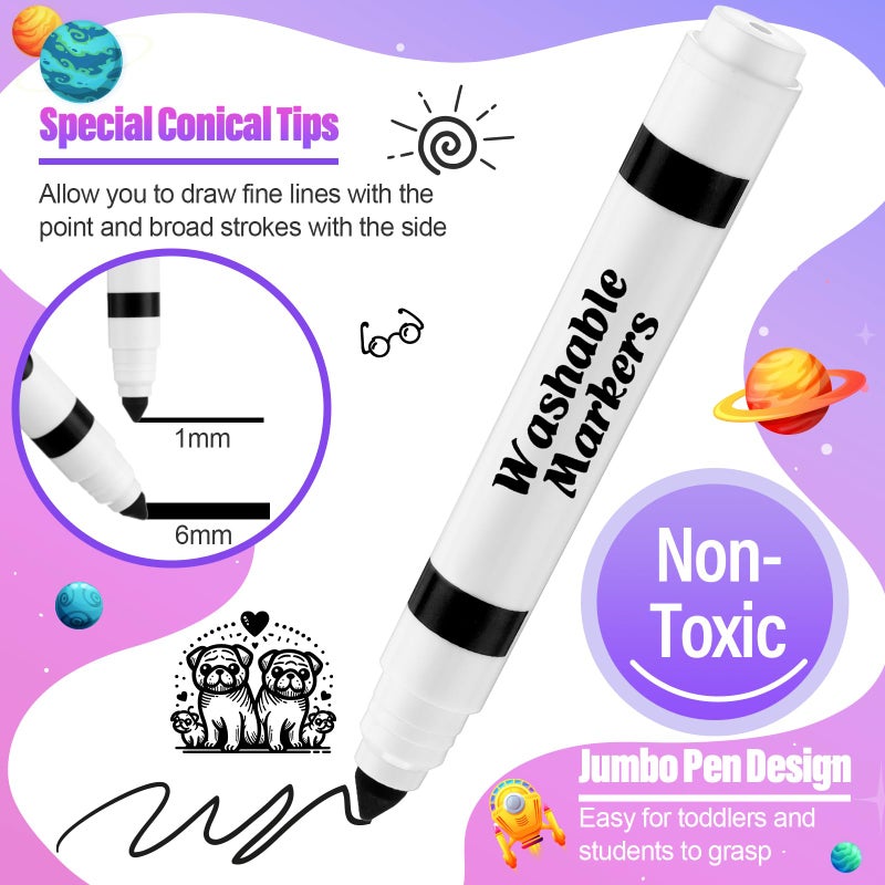 Janlaugh 24 Pcs Washable Markers Bulk Broad Line Markers Coloring Conical Tip Large pens for Kids art projects, Teachers, Students, Toddlers, Party Favors, Classrooms, Donations(Black) - Image 2