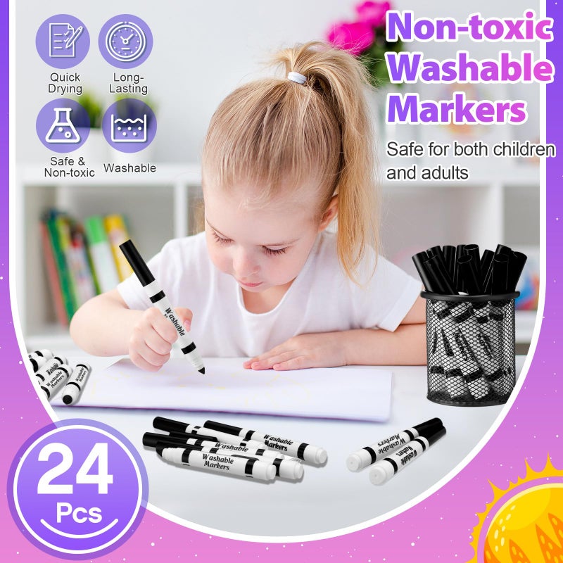 Janlaugh 24 Pcs Washable Markers Bulk Broad Line Markers Coloring Conical Tip Large pens for Kids art projects, Teachers, Students, Toddlers, Party Favors, Classrooms, Donations(Black) - Image 5