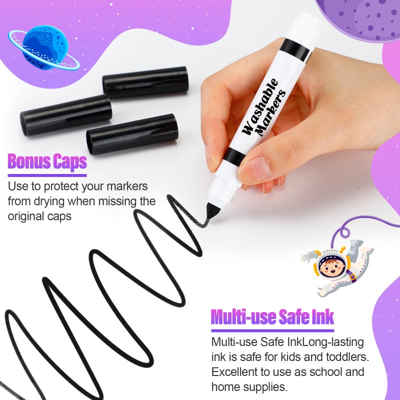 Janlaugh 24 Pcs Washable Markers Bulk Broad Line Markers Coloring Conical Tip Large pens for Kids art projects, Teachers, Students, Toddlers, Party Favors, Classrooms, Donations(Black) - Image 3