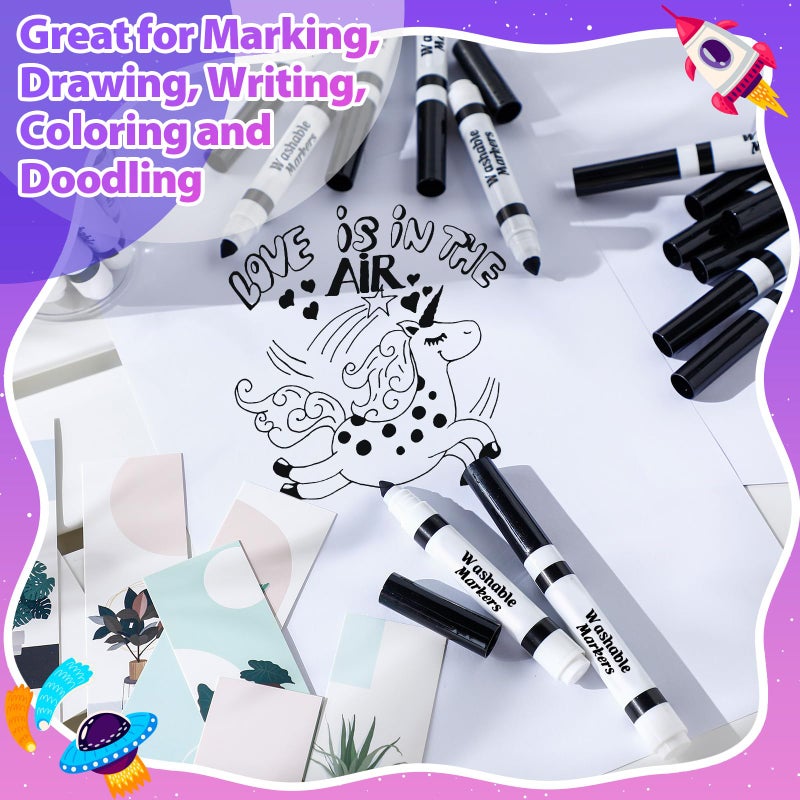 Janlaugh 24 Pcs Washable Markers Bulk Broad Line Markers Coloring Conical Tip Large pens for Kids art projects, Teachers, Students, Toddlers, Party Favors, Classrooms, Donations(Black) - Image 4