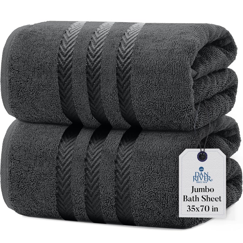 DAN RIVER Pack of 2 Bath Sheet 35x70 Inches Extra Large Gray Bath Towels Oversized Absorbent Cotton Towels for Bathroom
