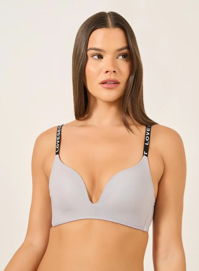 Take Two Take Two Letter Tape Strap Padded Non Wired Plunge Bra