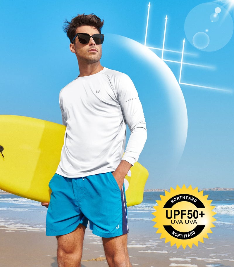 NORTHYARD Men's Sun Protection Shirts UPF 50+ Long Sleeve Swim Rash Guard Shirt Running Workout Athletic Hiking UV Fishing White XL - Image 3