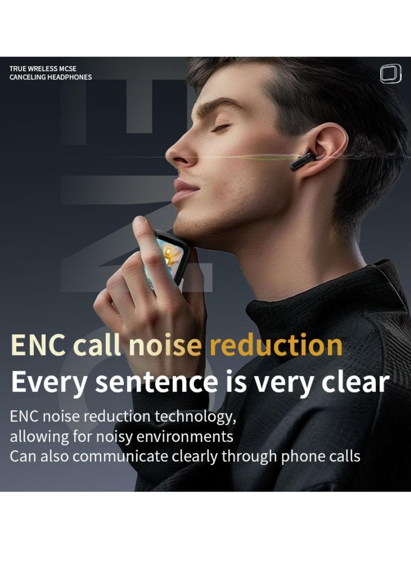Smart Bluetooth Earphone with Touch Screen ANC/ENC with 320mAh Battery Waterproof Wireless Bluetooth Earbuds with Noise Cancelling and Professional LCD Display for iPhone and Android in Black