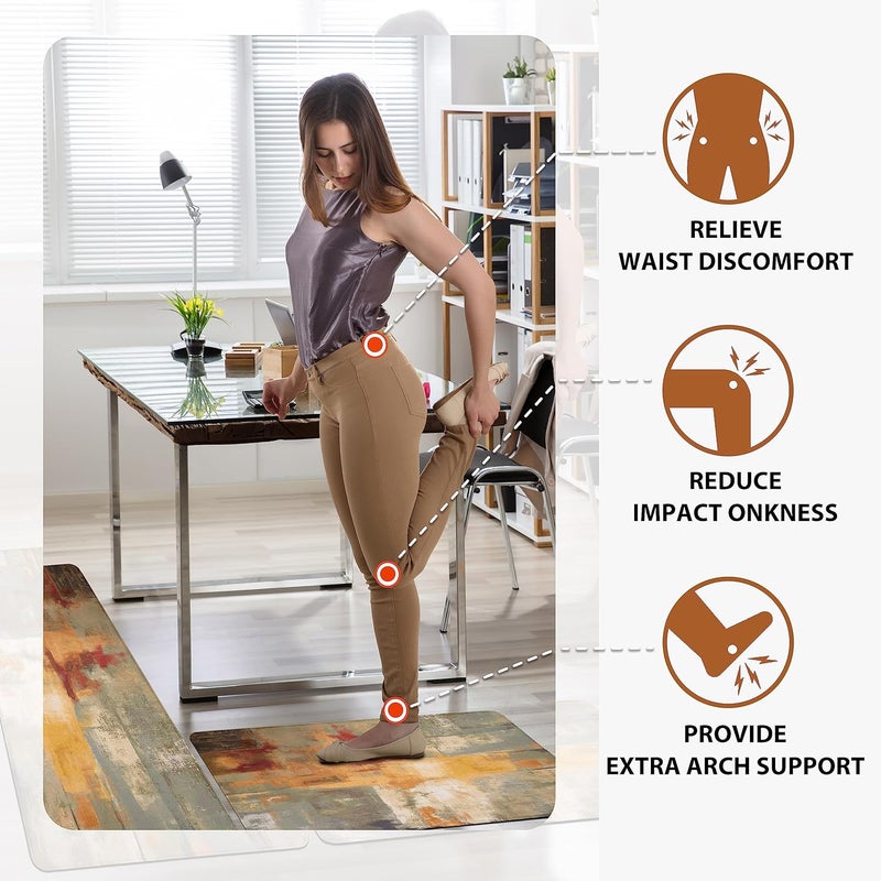 keensoft Orange Anti-Fatigue Kitchen Rugs Set of 2 Burnt Orange Cushioned Comfort Kitchen Mats Abstract Art Heavy Duty Standing Floor Mat Carpets for Kitchen Laundry, 17.3"x28"+17.3"x47" - Image 5