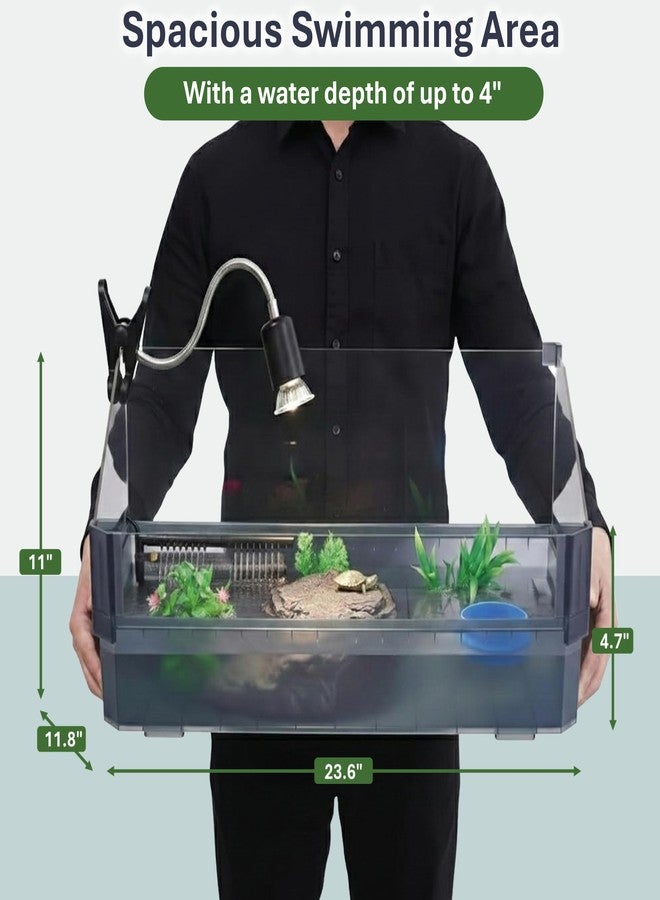 HYPESIDE Large Turtle Tank Kit for Aquatic Turtles - Complete Starter Habitat with Filter, UVB Lamp, Basking Platform, Plants, Feeding Ring - Turtle Aquarium Kit (Black) - Image 3