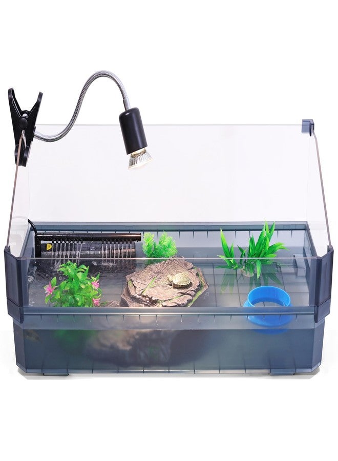 HYPESIDE Large Turtle Tank Kit for Aquatic Turtles - Complete Starter Habitat with Filter, UVB Lamp, Basking Platform, Plants, Feeding Ring - Turtle Aquarium Kit (Black) - Image 1