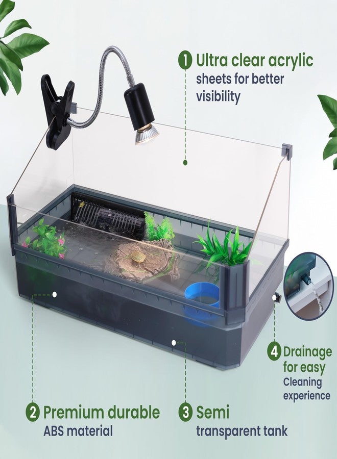 HYPESIDE Large Turtle Tank Kit for Aquatic Turtles - Complete Starter Habitat with Filter, UVB Lamp, Basking Platform, Plants, Feeding Ring - Turtle Aquarium Kit (Black) - Image 2