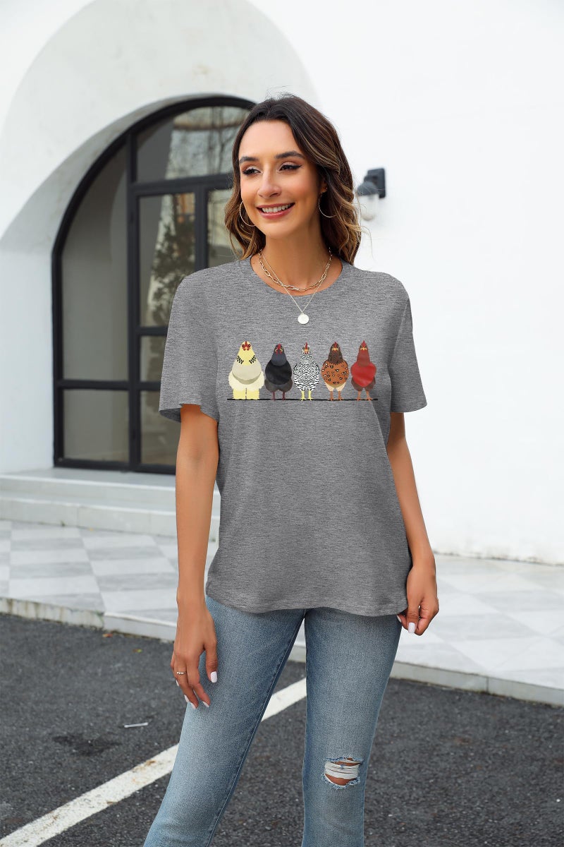 VILOVE Chicken Tshirt Mom Cute T Shirts Womens Short Sleeves Farm Country Casual Tee Tops Gray - Image 2