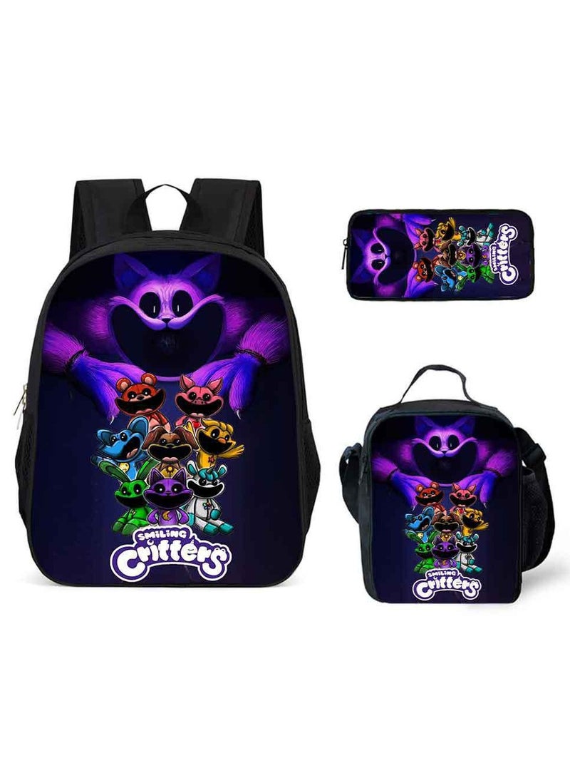 Smiling Schoolbag Three-Piece Set Cartoon Backpack Smiling Small Animals 29*42*16cm