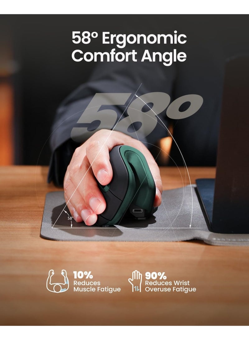 ProtoArc Ergonomic Mouse, EM11 NL Wireless Vertical Mouse, Ergo Mouse with Multi-Device, USB-C Rechargeable Mice for Windows, Mac OS, PC/Notebook/Laptop,Green - Image 2