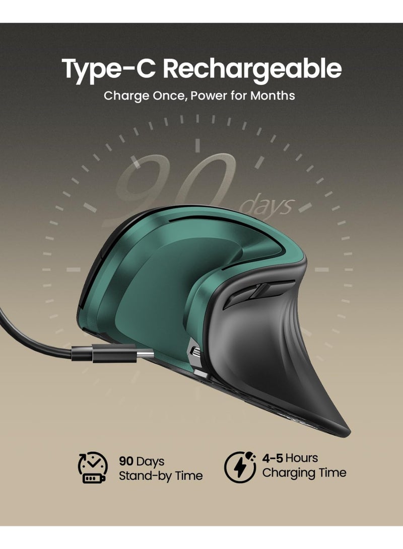 ProtoArc Ergonomic Mouse, EM11 NL Wireless Vertical Mouse, Ergo Mouse with Multi-Device, USB-C Rechargeable Mice for Windows, Mac OS, PC/Notebook/Laptop,Green - Image 5