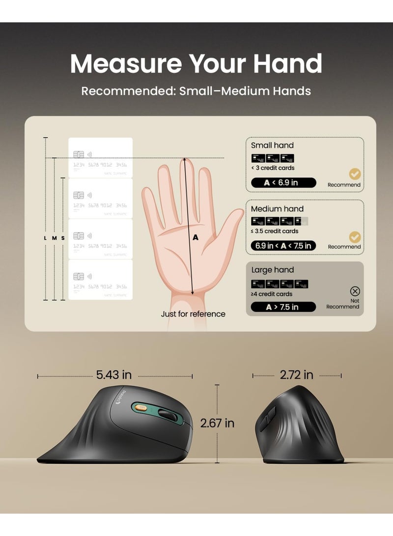 ProtoArc Ergonomic Mouse, EM11 NL Wireless Vertical Mouse, Ergo Mouse with Multi-Device, USB-C Rechargeable Mice for Windows, Mac OS, PC/Notebook/Laptop,Green - Image 3