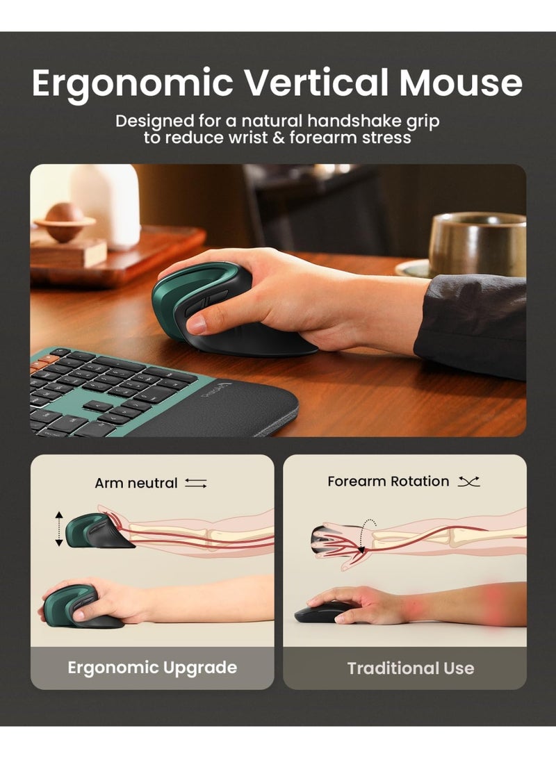 ProtoArc Ergonomic Mouse, EM11 NL Wireless Vertical Mouse, Ergo Mouse with Multi-Device, USB-C Rechargeable Mice for Windows, Mac OS, PC/Notebook/Laptop,Green - Image 4