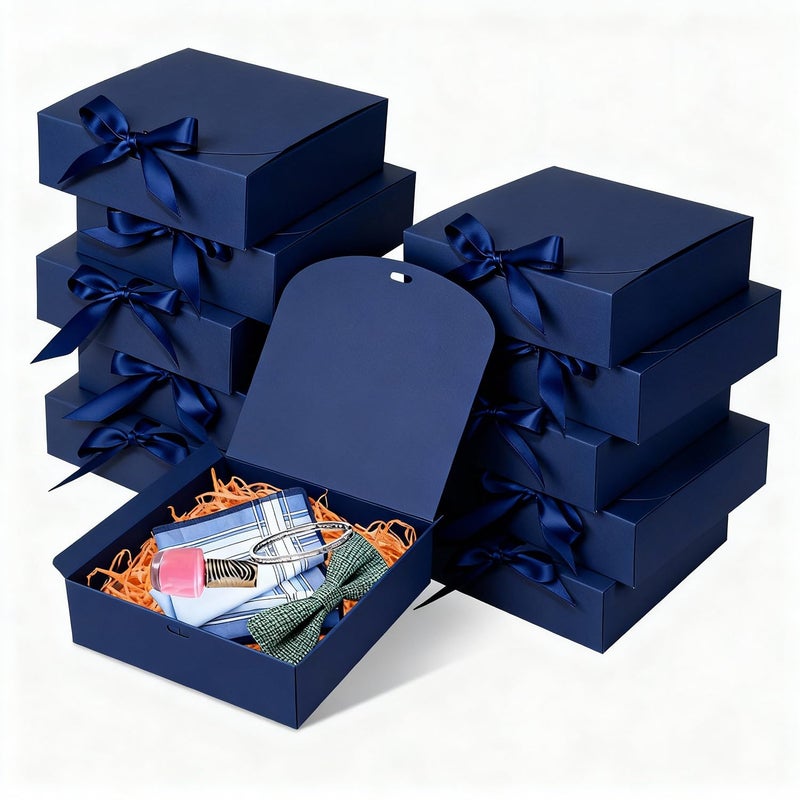 WLUSEAXI 10pack Gift Boxes with Lids, 6.5''x6.5''x2'' Blue Gift Boxes For Presents, Paper Boxes with Ribbon for Birthday Wedding Party Chocolate Candy - Image 1
