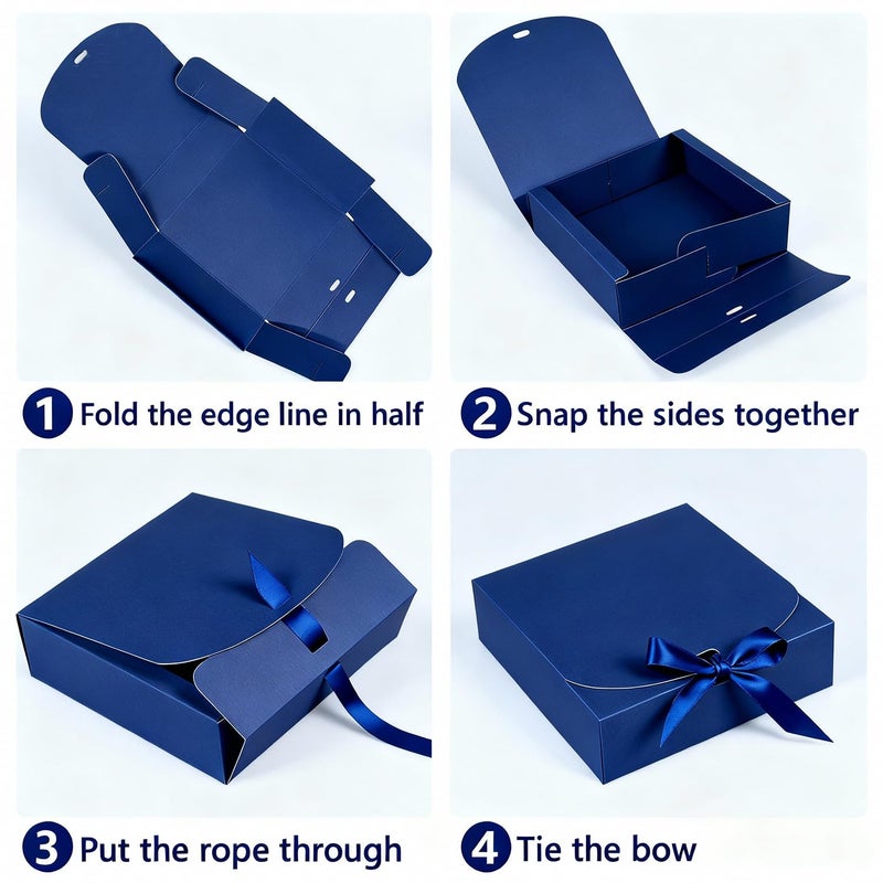 WLUSEAXI 10pack Gift Boxes with Lids, 6.5''x6.5''x2'' Blue Gift Boxes For Presents, Paper Boxes with Ribbon for Birthday Wedding Party Chocolate Candy - Image 5