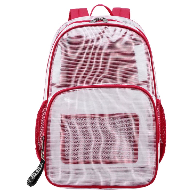 mygreen Heavy Duty Clear Backpack Durable MultiPockets See Through Student School Bookbag Waterproof Transparent Beach Girls Travel Bag Red Large - Image 2
