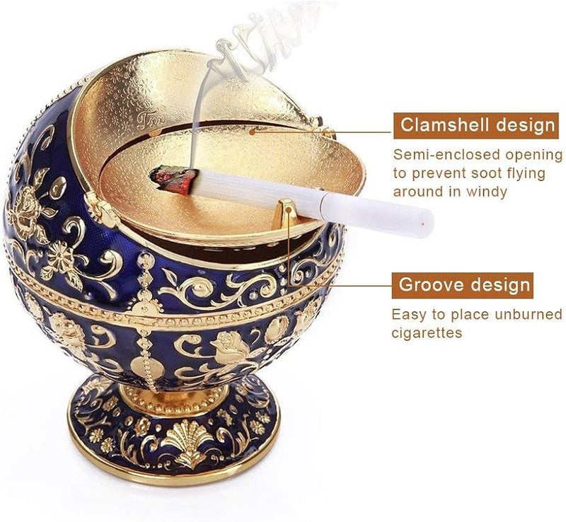 Vintage Metal Cigarette Ashtray With Lid Portable Dark Blue For Home Hotel Wedding Gift - Image 3