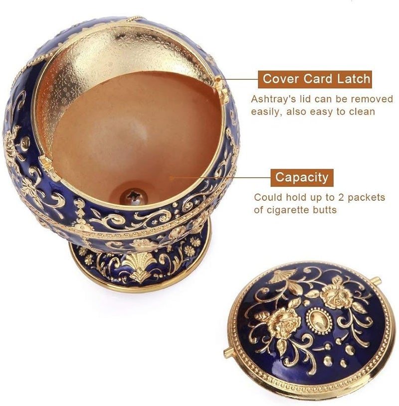 Vintage Metal Cigarette Ashtray With Lid Portable Dark Blue For Home Hotel Wedding Gift - Image 4